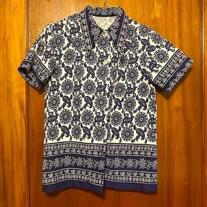 Vintage 70’s Men’s Blue Paisley Button Down Shirt